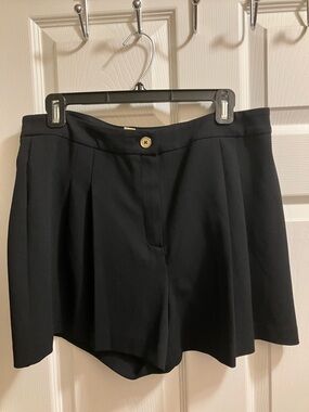 Michael Kors Black High-Waist Pleated Skort with Gold Buttona